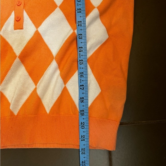 Y2K 1990’s VINTAGE WESTBOUND PETITES Cotton Argyle Women’s MED Top Orange White - Picture 11 of 13